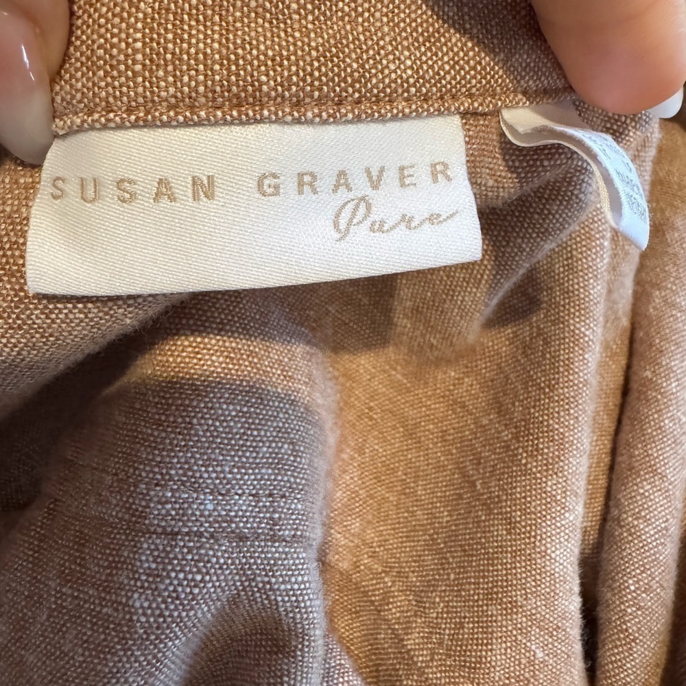 Susan Graver Pure Linen Blend Taupe Dress W/ Pockets Size Medium Petite Euc — image 8 of 8